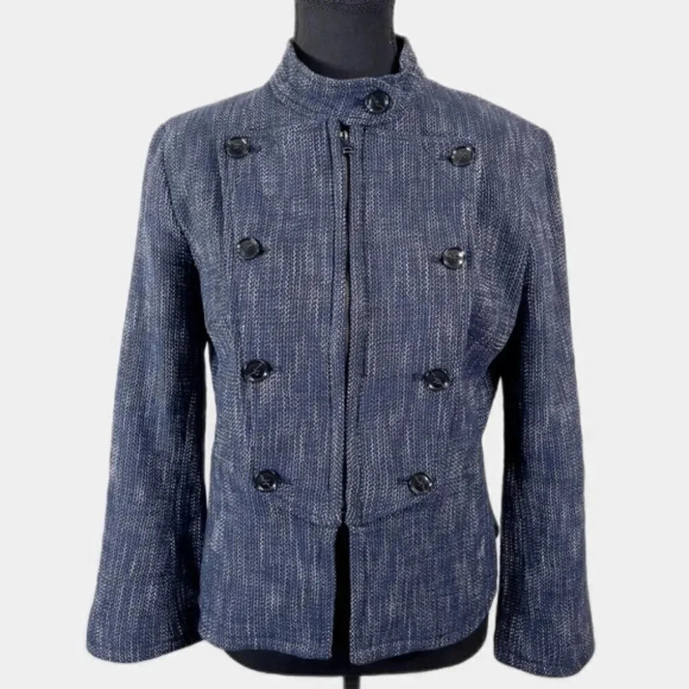 Banana Republic Cotton Tweed Heatherd Blue Military Jacket